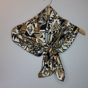 Vintage Geometric Neck Scarf Womens Black Satin Ascots Ring Slide 13x10 Clasp